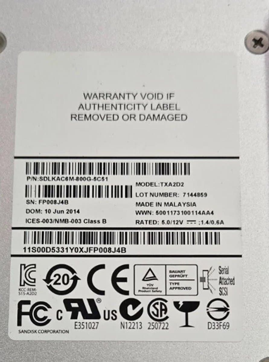 Жесткий диск IBM 800Gb  SAS 2.5" SSD 00D5331