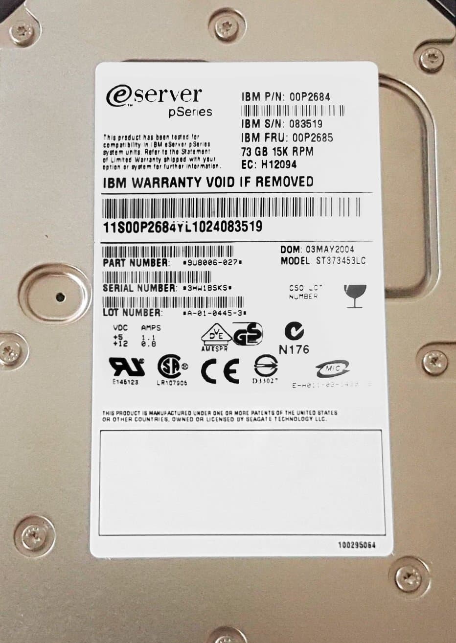 Жесткий диск  IBM 73,4Gb 15000 U320SCSI 3.5" HDD 9U8006-027