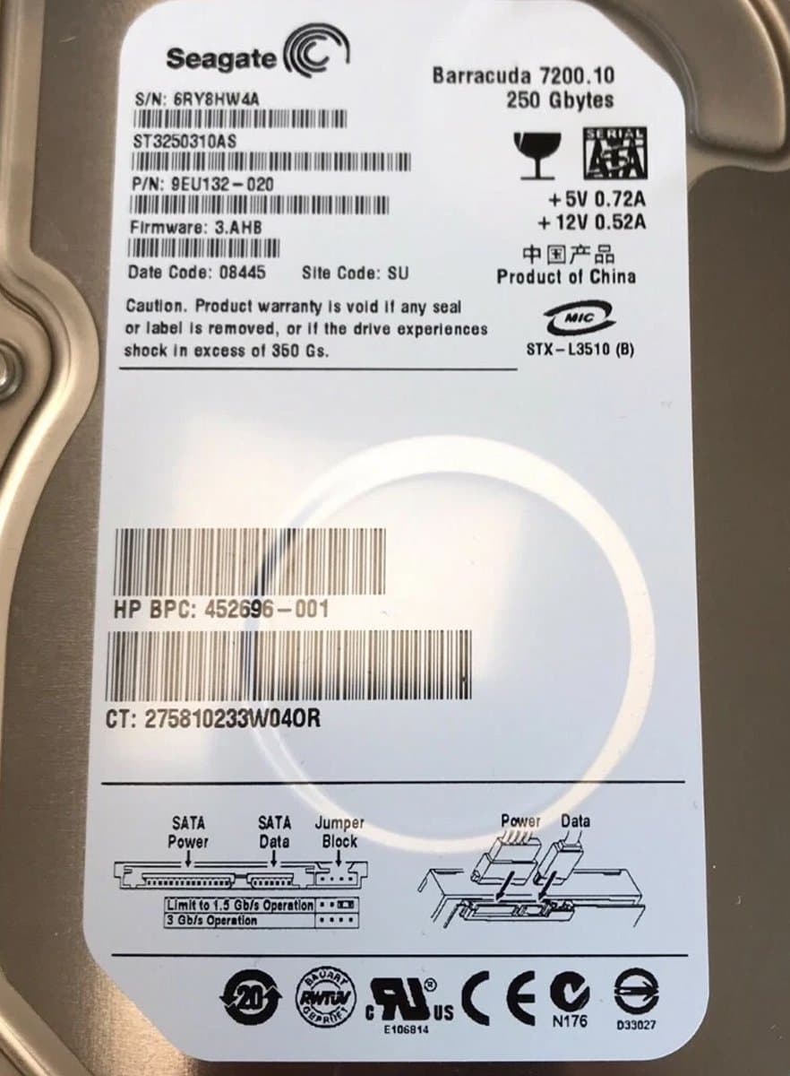 Жесткий диск Seagate 250Gb 7200 SATAII 3.5" HDD 452696-001