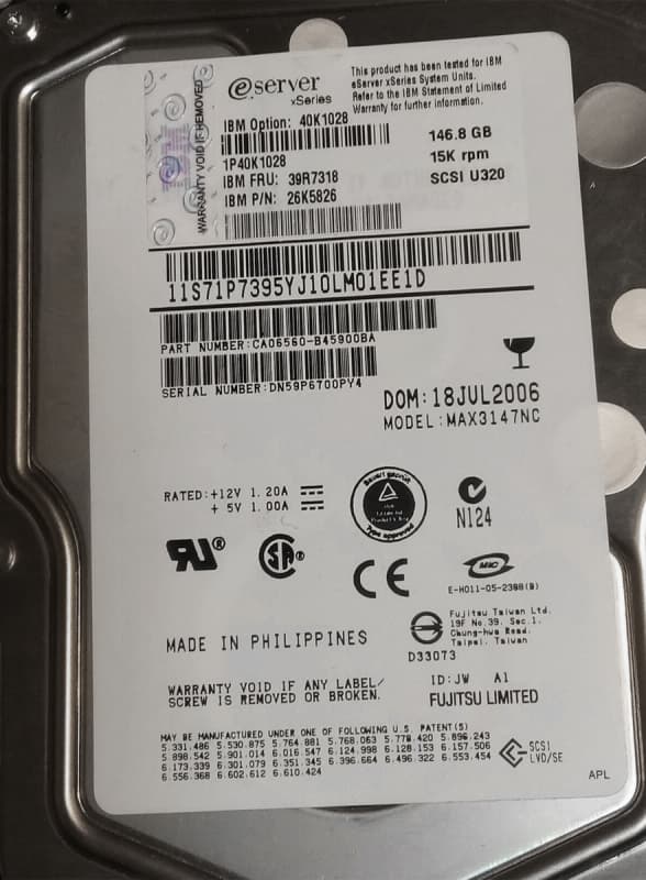 Жесткий диск IBM CA06560-B45900BA 146,8Gb 15000 U320SCSI 3.5" HDD