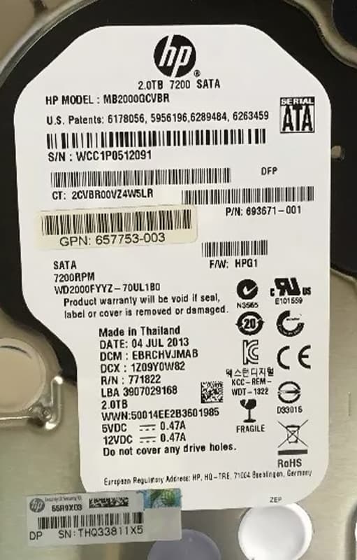 Жесткий диск HP 693671-001 2Tb 7200 SATAIII 3.5" HDD