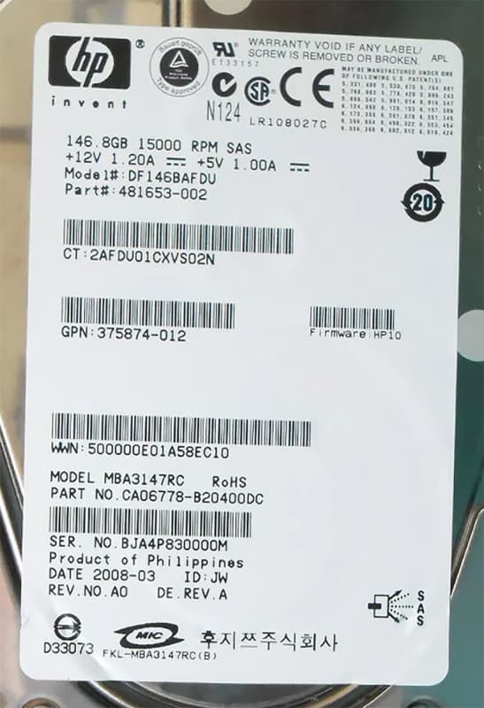 Жесткий диск HP 481653-002 146.8Gb  SAS 3,5" HDD