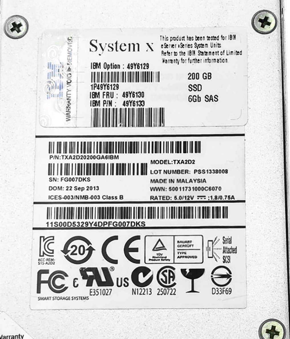 Жесткий диск IBM 200Gb  SAS 2.5" SSD TXA2D20200GA6IBM