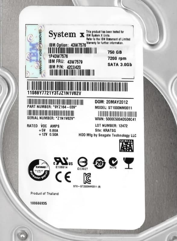 Жесткий диск IBM 43W7575 750Gb  SATAII 3,5" HDD