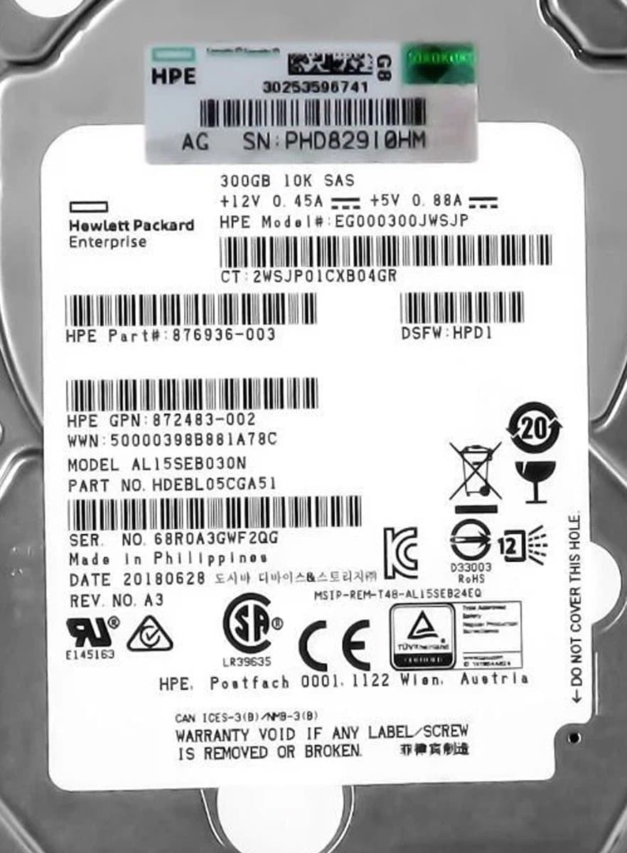 Жесткий диск HP 300Gb 10000 SAS 2.5" HDD 872483-002