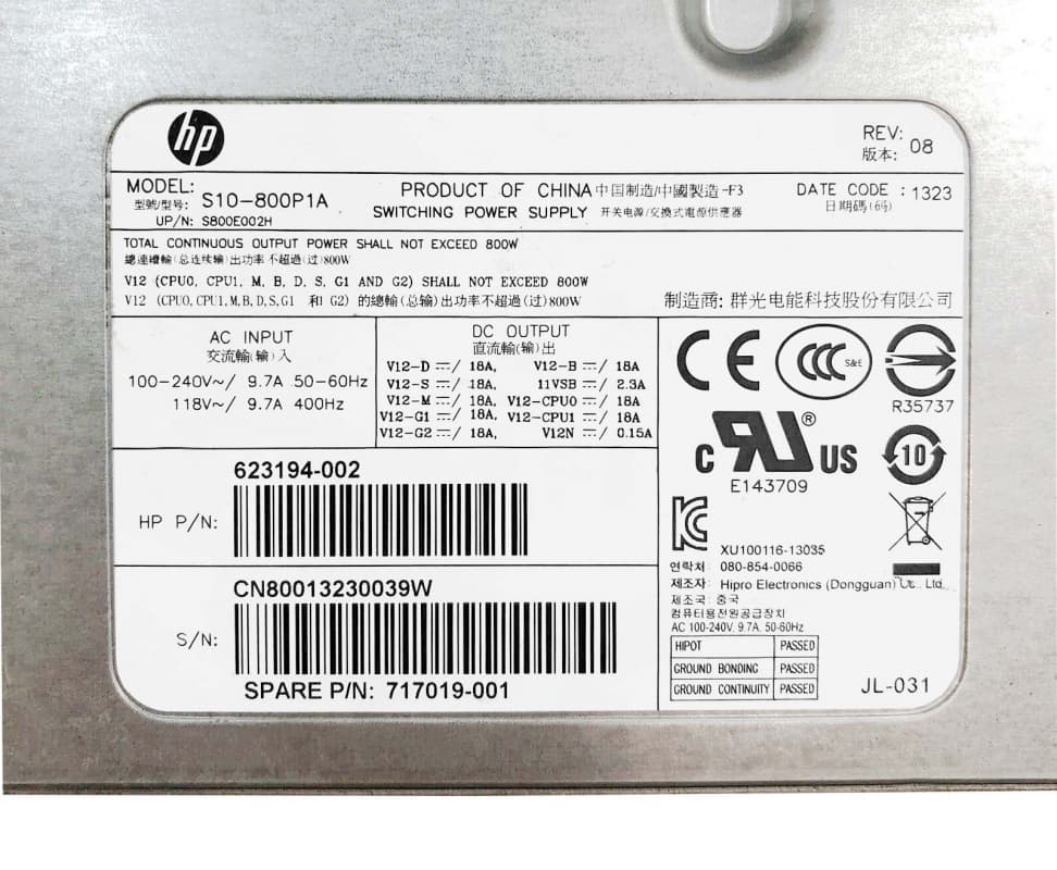 Блок Питания HP 623194-002 800W