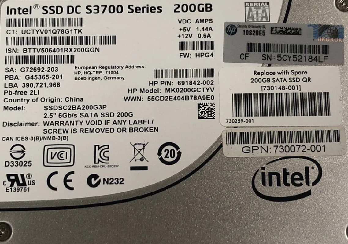 Жесткий диск HP 730072-001 200Gb SATAII 2.5" SSD