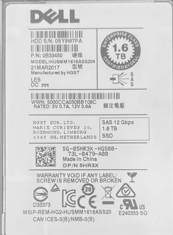 Жесткий диск Dell 5HR3X 1.6TB SAS 2,5" SSD