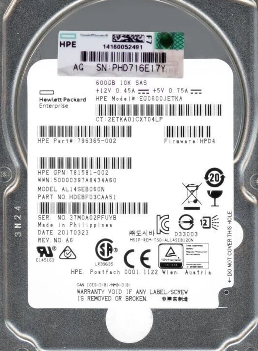 Жесткий диск HP 600Gb 10000 SAS 2.5" HDD HDEBF03CAA51