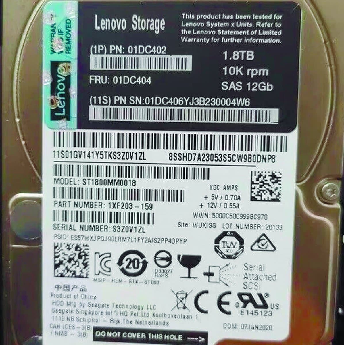 Жесткий диск Lenovo 1,8TB 10000 SAS 2.5" HDD 01DC402 