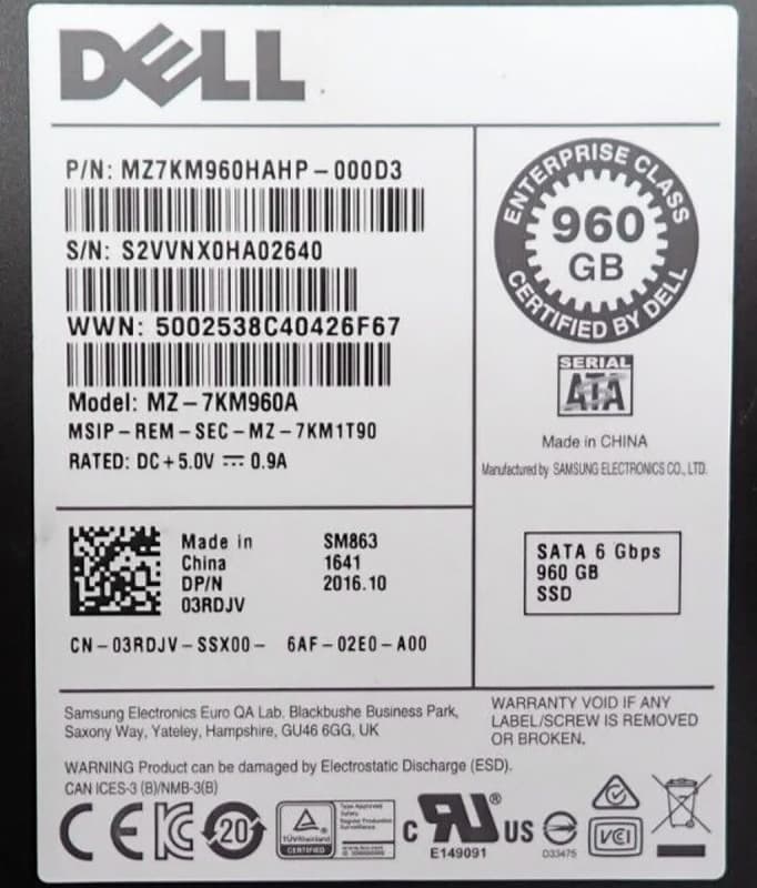 Жесткий диск Dell MZ7KM960HAHP-000D3 960Gb SATAIII 2,5" SSD