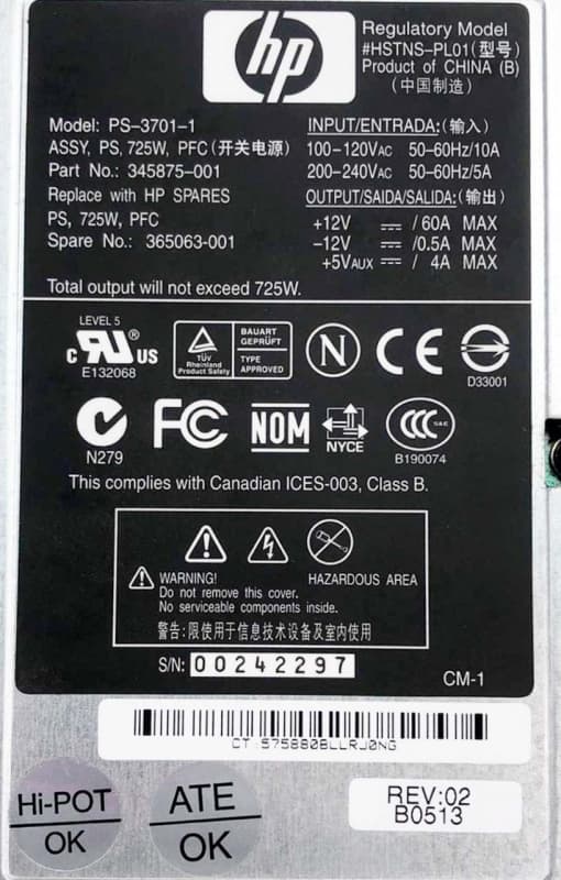 Резервный Блок Питания HP 358352-B21 725W