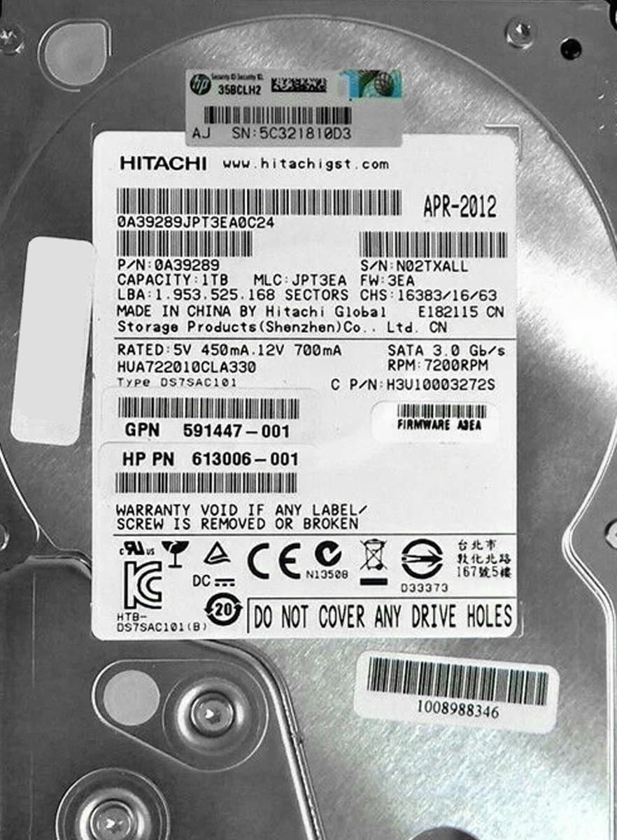 Жесткий диск HP 1Tb 7200 SATAII 3.5" HDD 613006-001