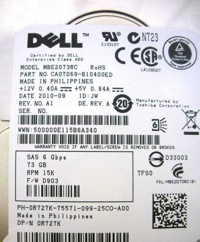 Жесткий диск Dell CA07069-B70400ED 73Gb SAS 2,5" HDD