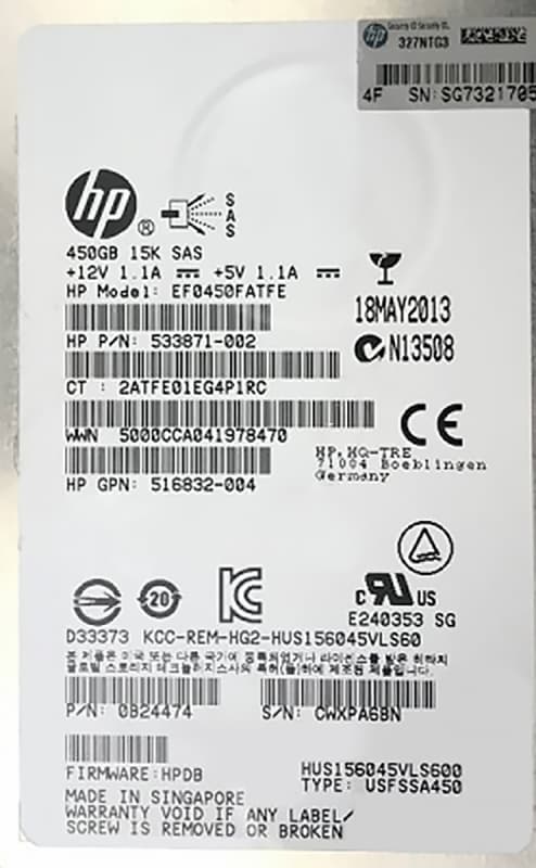 Жесткий диск HP EF0450FATFE 450Gb  SAS 3,5" HDD