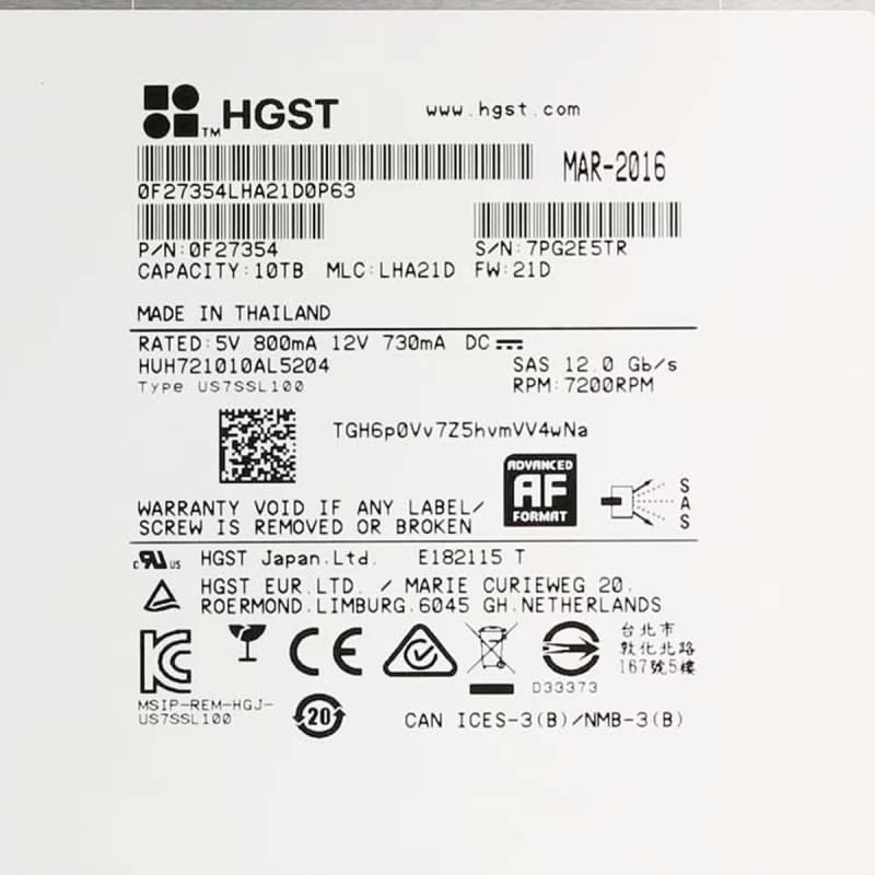 Жесткий диск HGST HUH721010AL5204 10Tb 7200 SAS 3,5" HDD