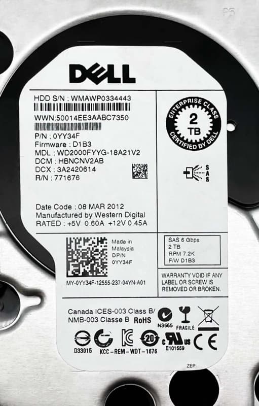 Жесткий Диск Dell 0YY34F 2Tb SAS 3,5" HDD