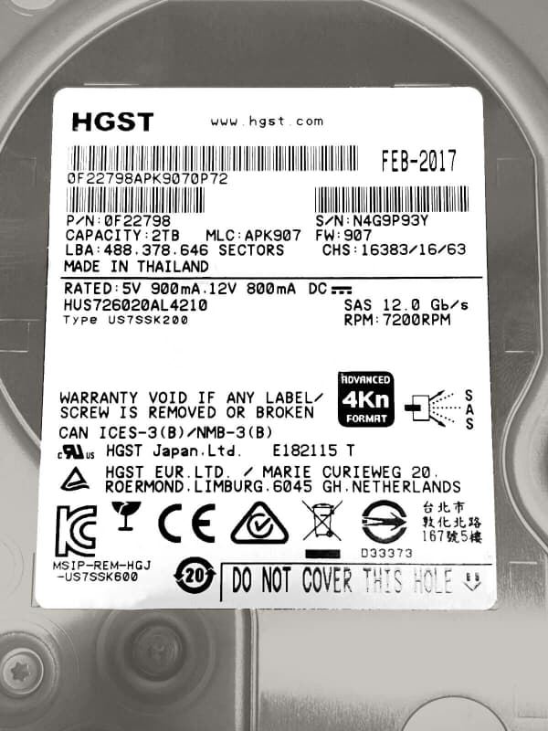 Жесткий диск HGST 0F22798 2Tb 7200 SAS 3,5" HDD