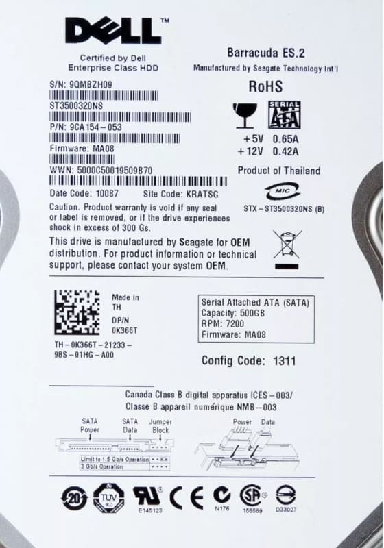 Жесткий диск Dell K366T 500Gb  SATAII 3,5" HDD