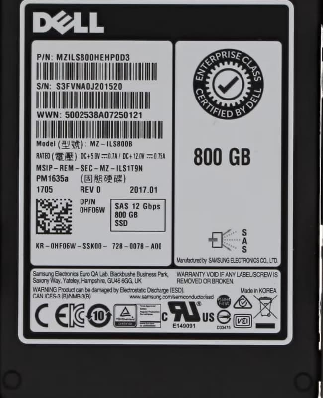 Жесткий диск Dell HF06W 800Gb SAS 2,5" SSD