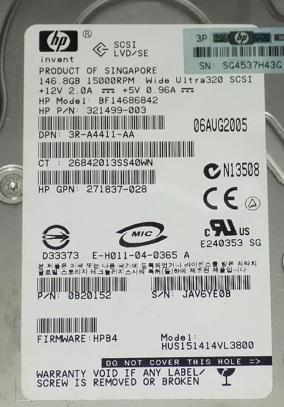 Жесткий диск HP BF14686842 146,8Gb  U320SCSI 3.5" HDD