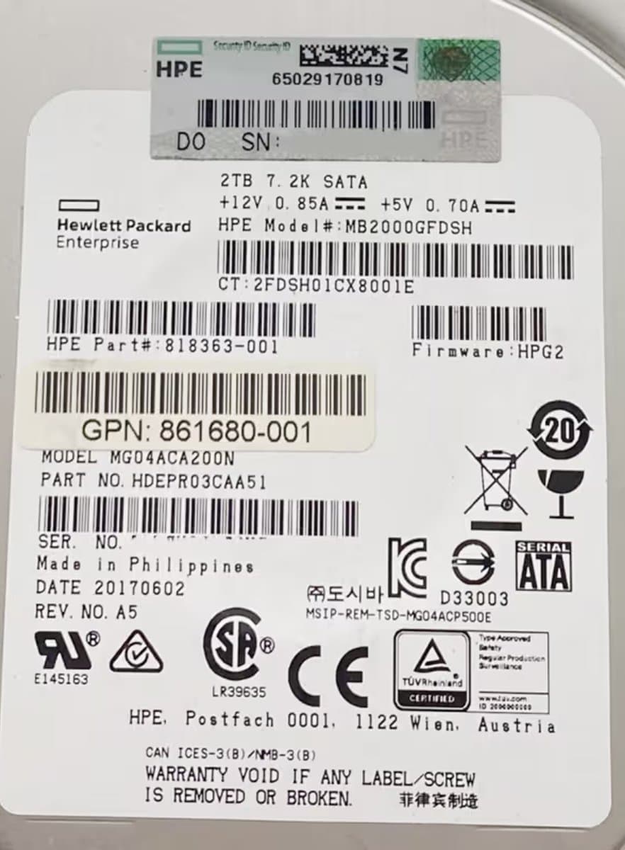 Жесткий диск HP 2Tb 7200 SATAIII 3.5" HDD 818363-001