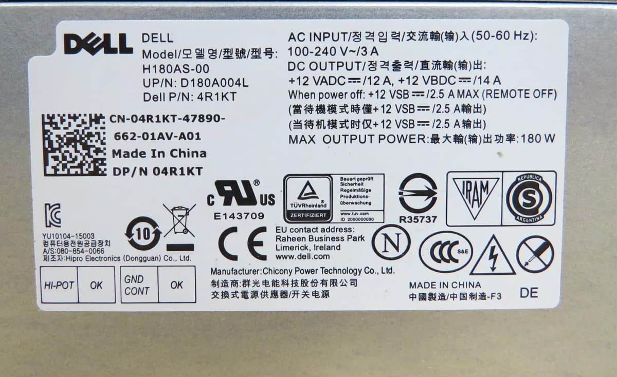 Блок питания Dell D180A004L 180W