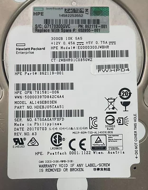 Жесткий диск HP HDEBJ05CAA5 300Gb SAS 2,5" HDD
