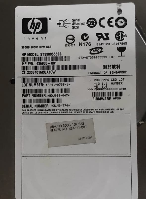 Жесткий диск HP 9DJ066-047 300Gb  SAS 3,5" HDD