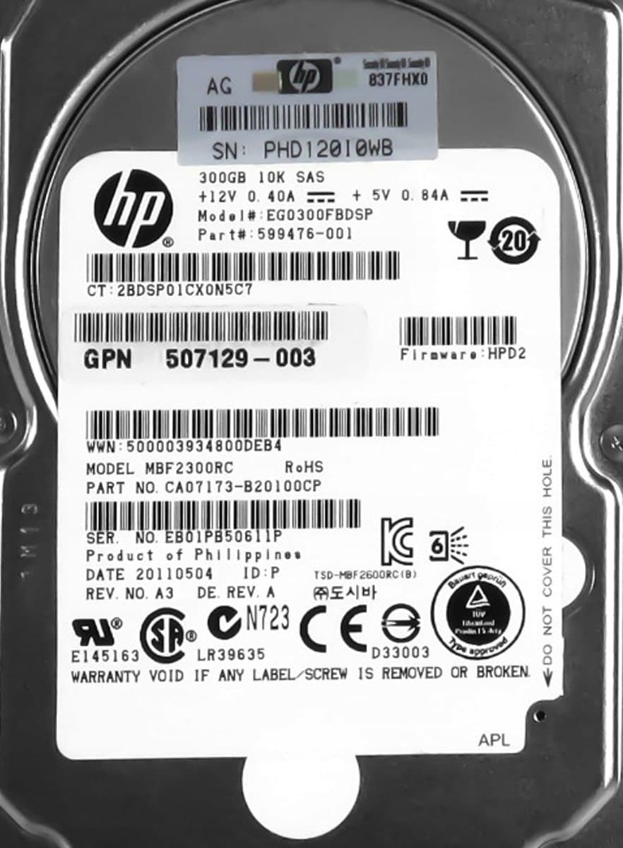 Жесткий диск HP 300Gb 10000 SAS 2.5" HDD EG0300FBDSP