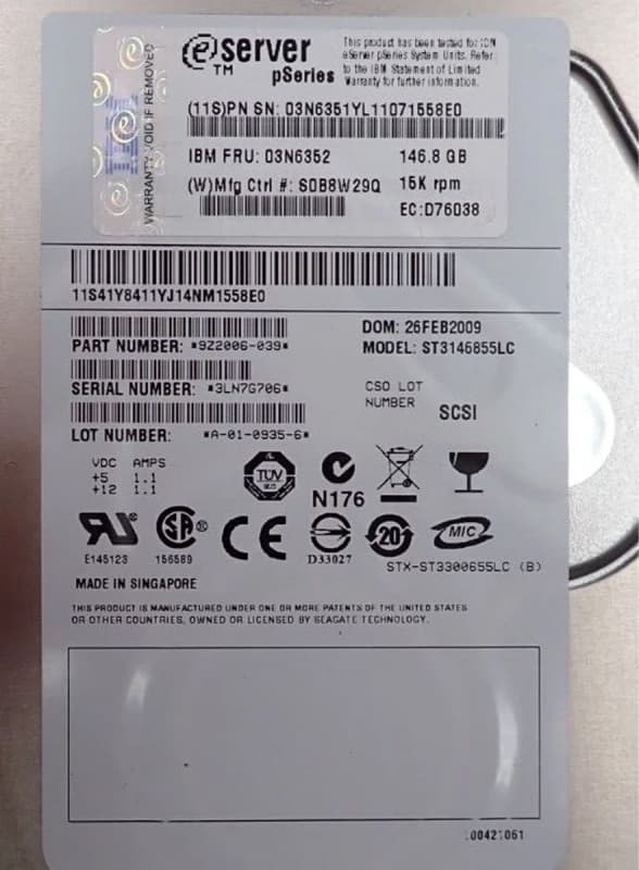 Жесткий диск IBM 03N6351 146,8Gb  U320SCSI 3.5" HDD