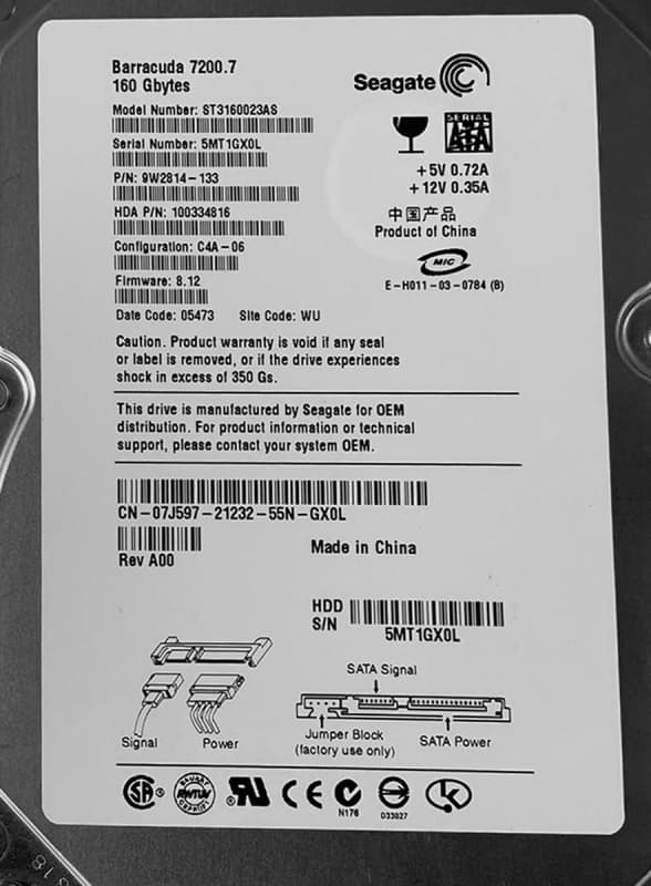 Жесткий диск Dell 9W2814-133 160Gb  SATA 3,5" HDD