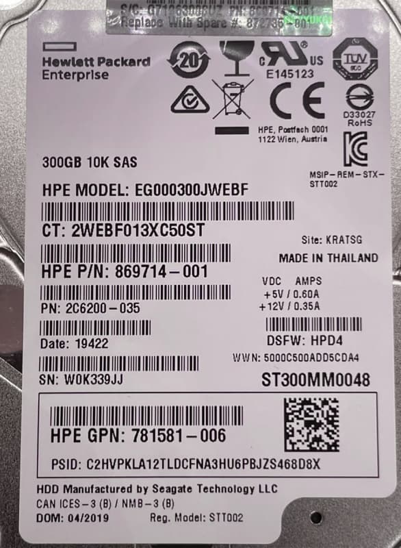 Жесткий диск HP EG000300JWEBF 300Gb 10000 SAS 2,5" HDD