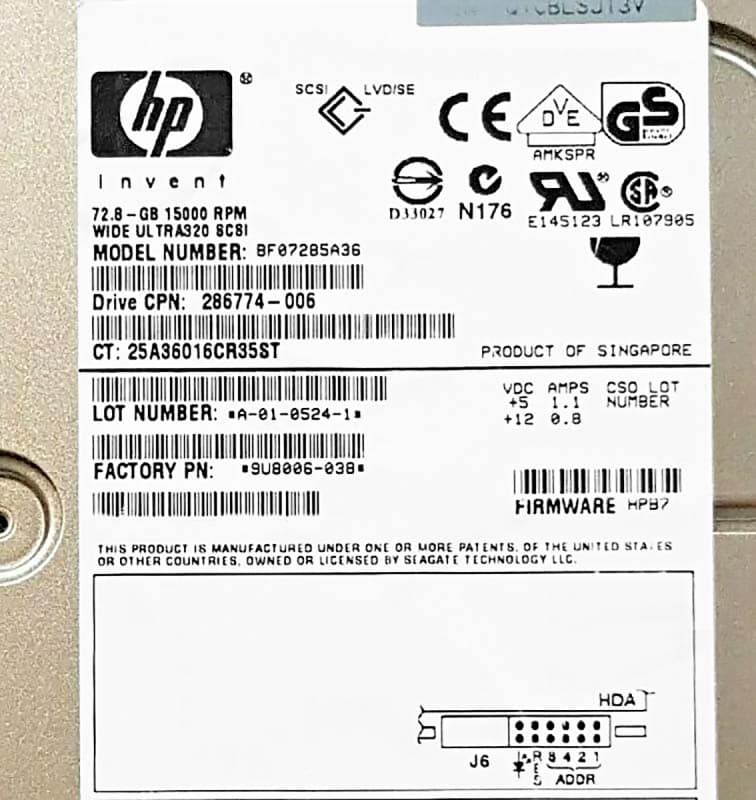 Жесткий диск HP 9U8006-038 72,8Gb  U320SCSI 3.5" HDD