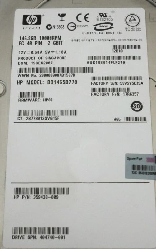 Жесткий диск HP 17R6357 146,8Gb  Fibre Channel  3,5" HDD