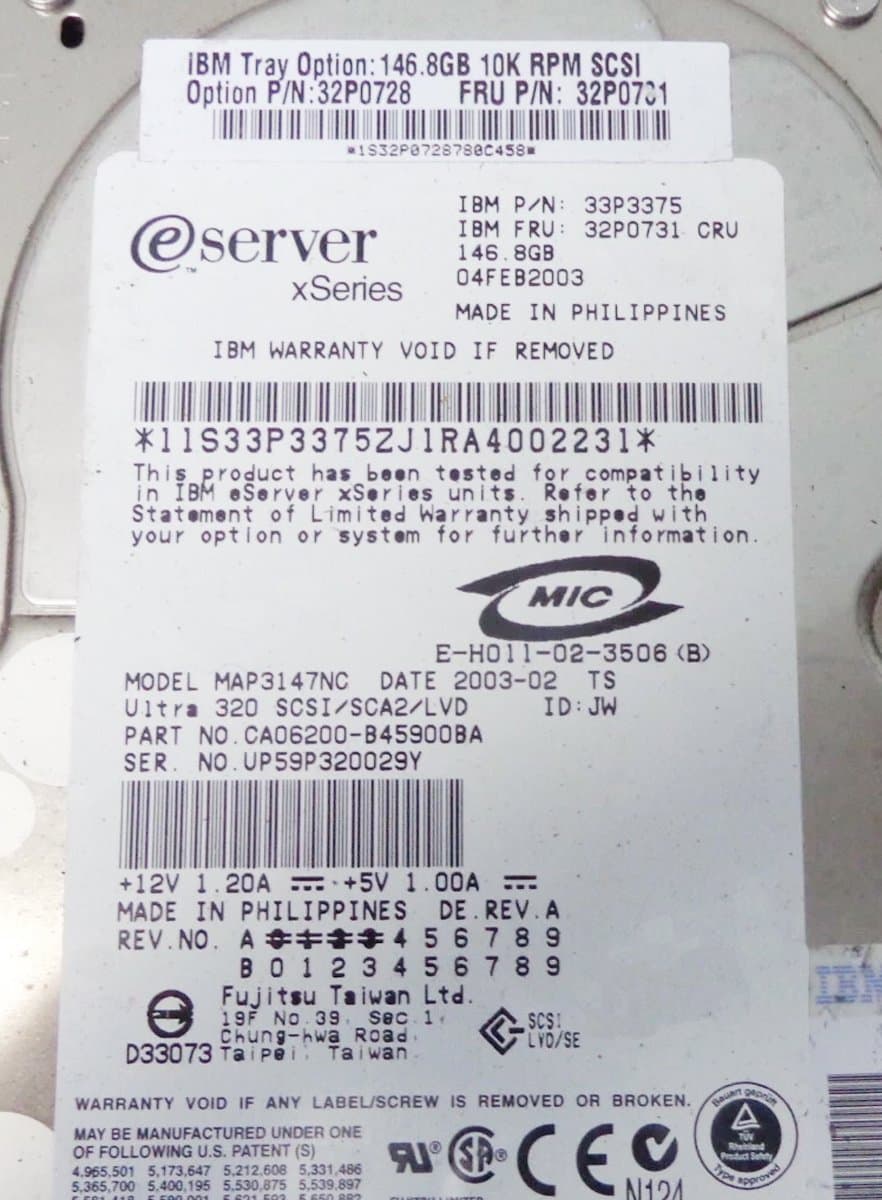 Жесткий диск IBM 146,8Gb 10000 U320SCSI 3.5" HDD CA06200-B45900BA