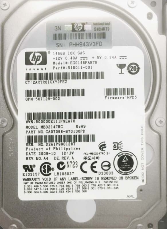 Жесткий диск HP 507129-002 146Gb 10000 SAS 2,5" HDD