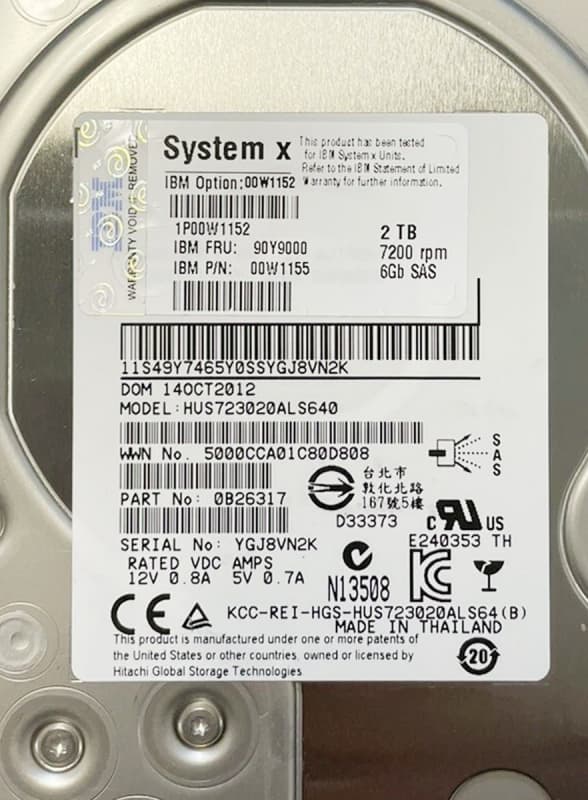 Жесткий диск IBM 00W1155 2Tb  SAS 3,5" HDD