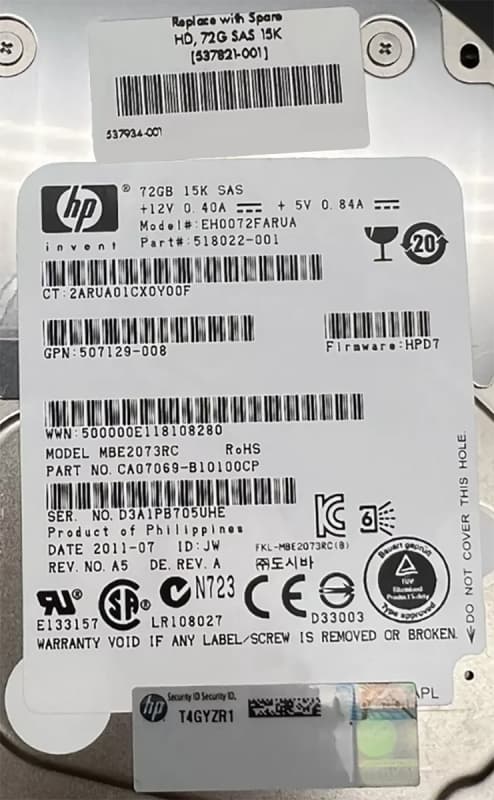 Жесткий диск HP 537821-001 72Gb  SAS 2,5" HDD