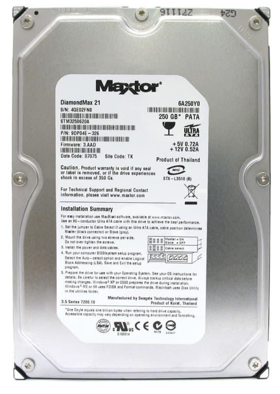 Жесткий диск Maxtor 9DP04E 250Gb 7200 IDE 3.5" HDD