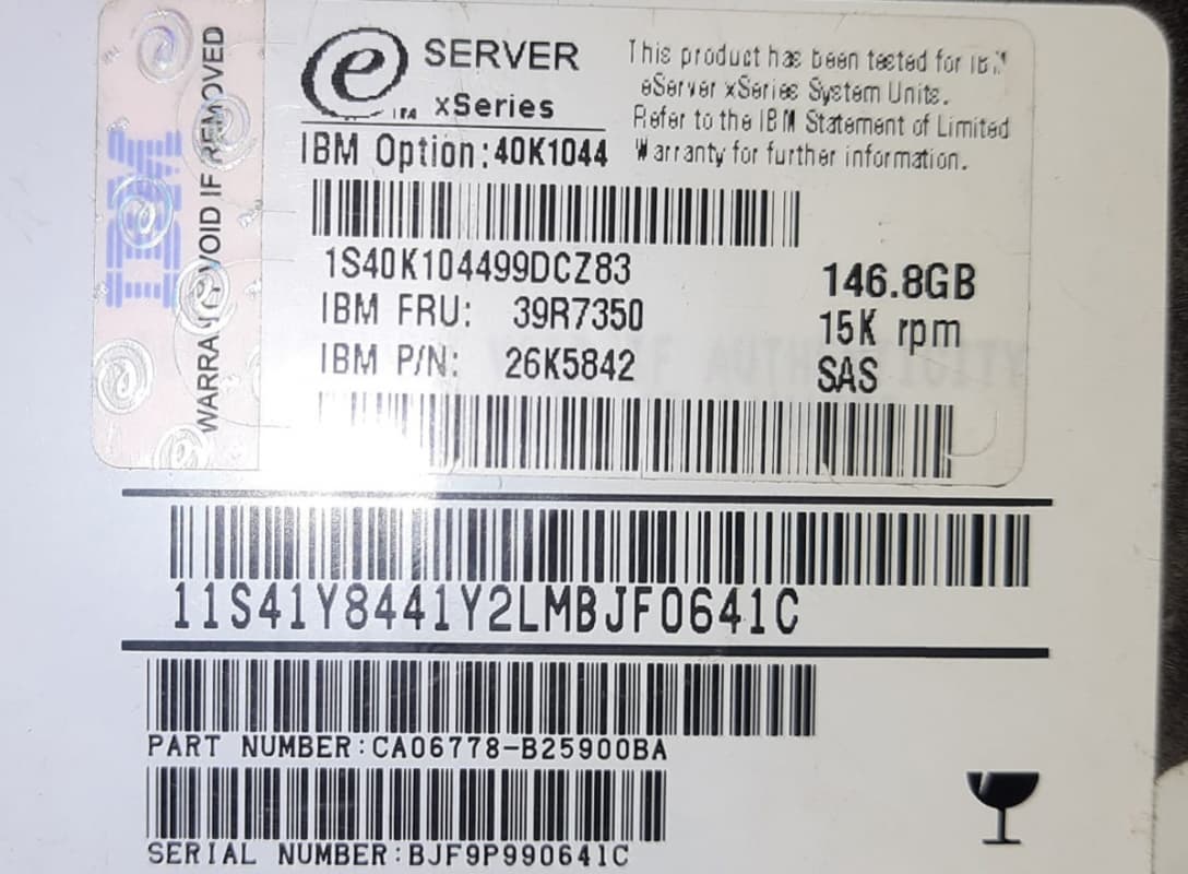 Жесткий диск IBM CA06778-B25900BA 146,8Gb  SAS 3,5" HDD
