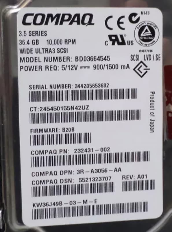 Жесткий диск HP BD03664545 36,4Gb U160SCSI 3.5" HDD