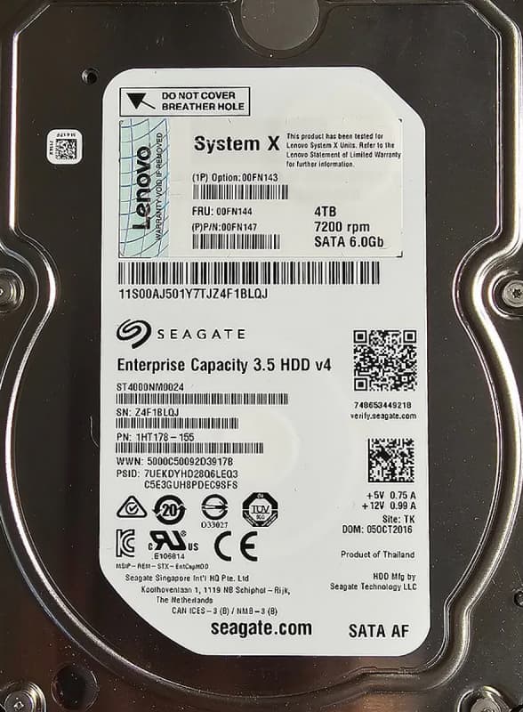 Жесткий диск Lenovo 00FN147 4Tb 7200 SATAIII 3.5" HDD
