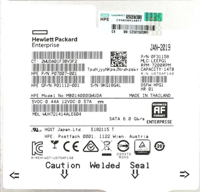 Жесткий диск HPE MB014000GWUDA 14Tb 7200 SATAIII 3,5" HDD