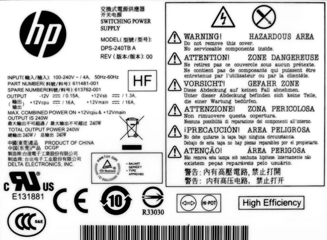 Блок Питания HP DPS-240TB A 240W