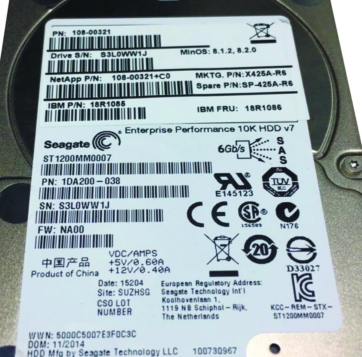 Жесткий диск NetApp 1,2Tb 10000 SAS 2.5" HDD 108-00321+C0