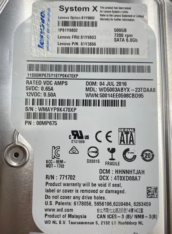 Жесткий диск IBM 68Y7706 500Gb SATAIII 3,5" HDD