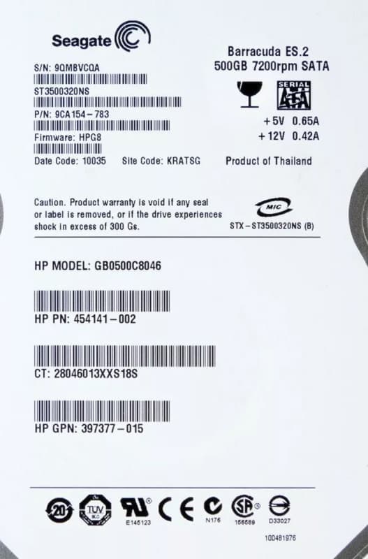 Жесткий диск HP GB0500C8046 500Gb SATA 3,5" HDD