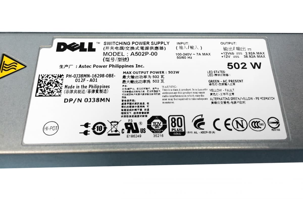 Резервный Блок Питания Dell 0J38MN 502W