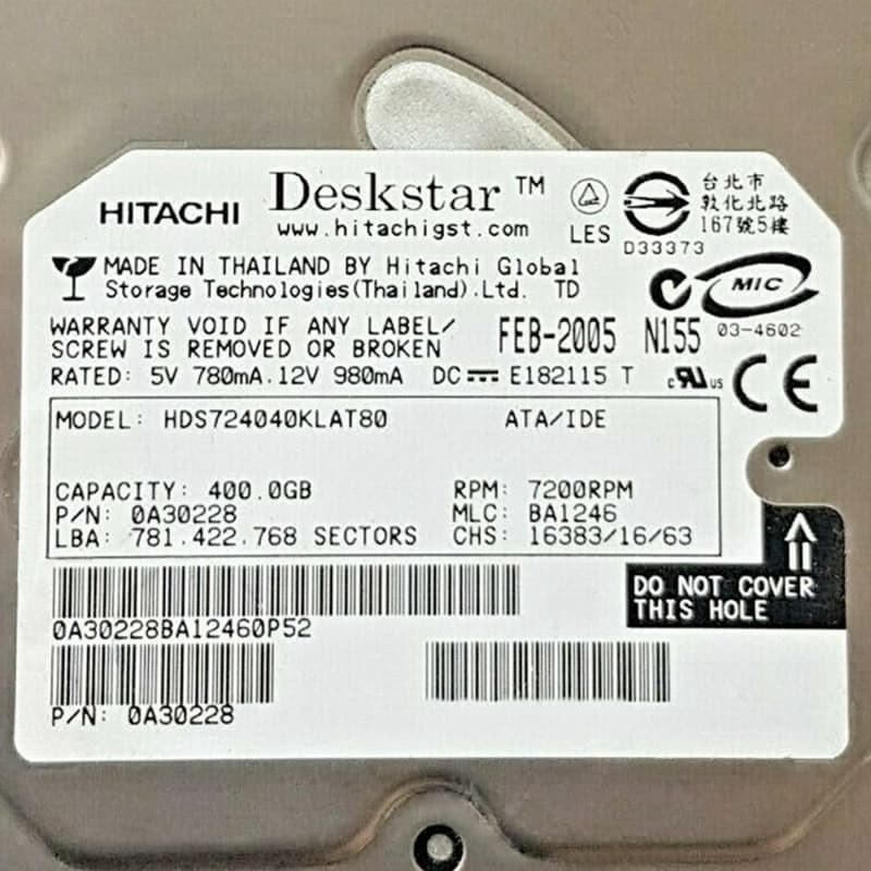 Жесткий диск Hitachi HDS724040KLAT80 400Gb 7200 IDE 3.5" HDD